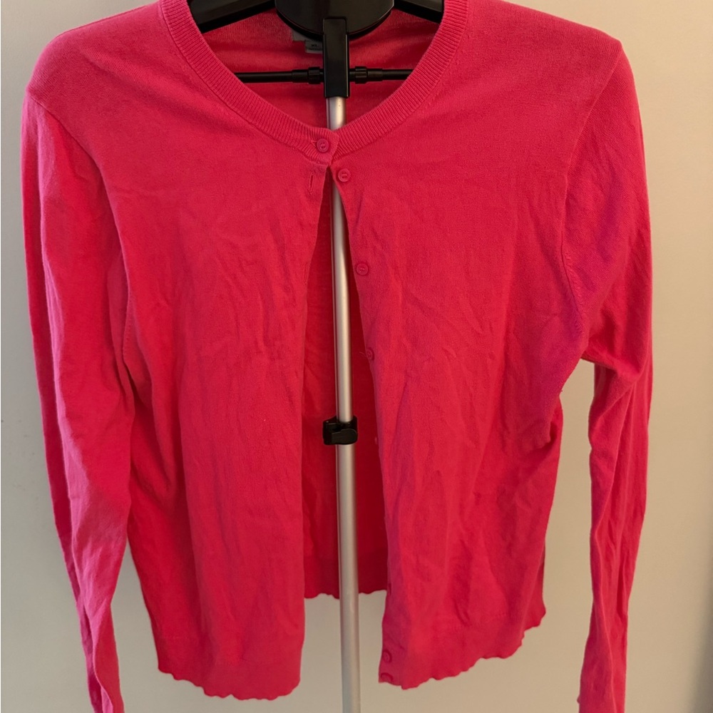 J. Crew Women's 100% Cotton Bright Pink Button Down Cardigan XL